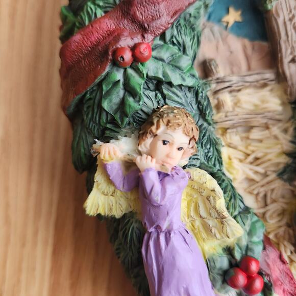 12in Hand Painted Nativity Wall Plaque GLORIA Angels Wise Men Christmas Resin - Picture 4 of 11